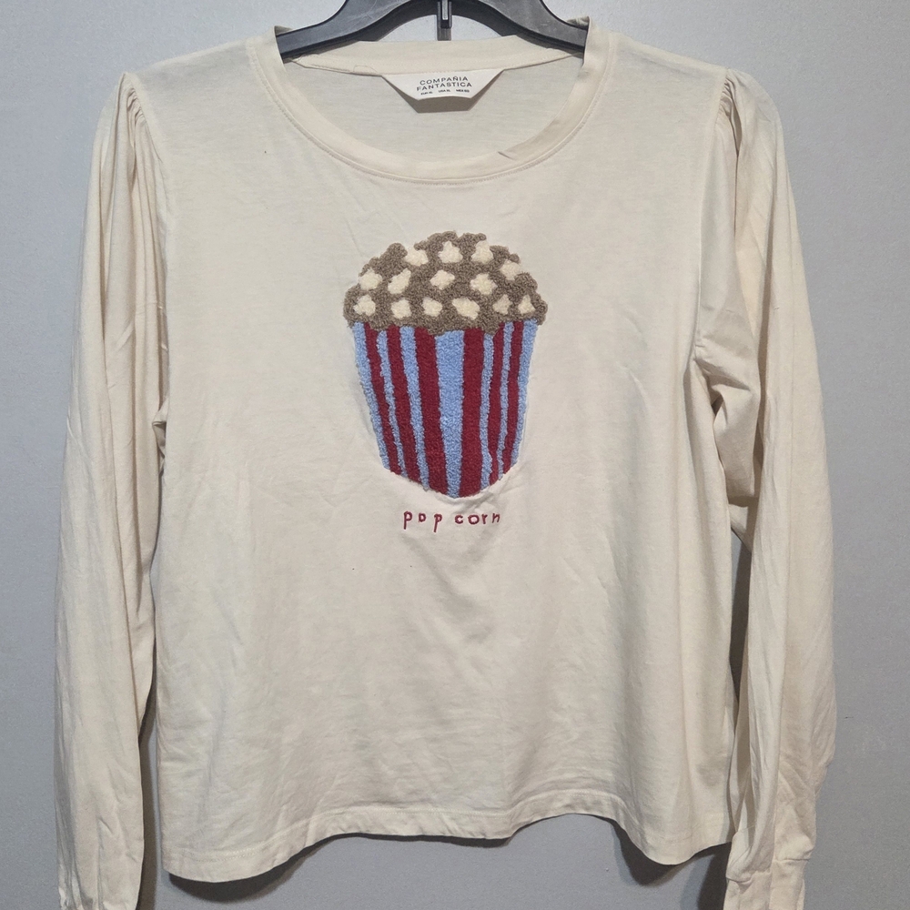 Compania Fantastica XL NEW 100% Cotton Popcorn Embroidered Long Sleeve Tee